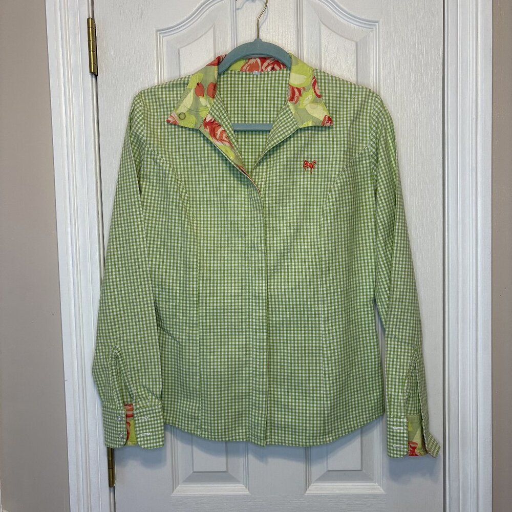 Middy N Me Button Up Gingham Equestrian Style Top Women Size 10
